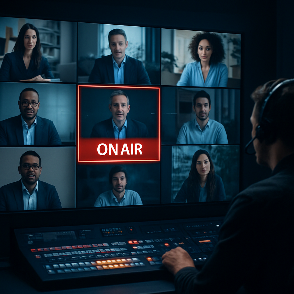 Multi-location auto-director broadcast — a live camera cluster across venues